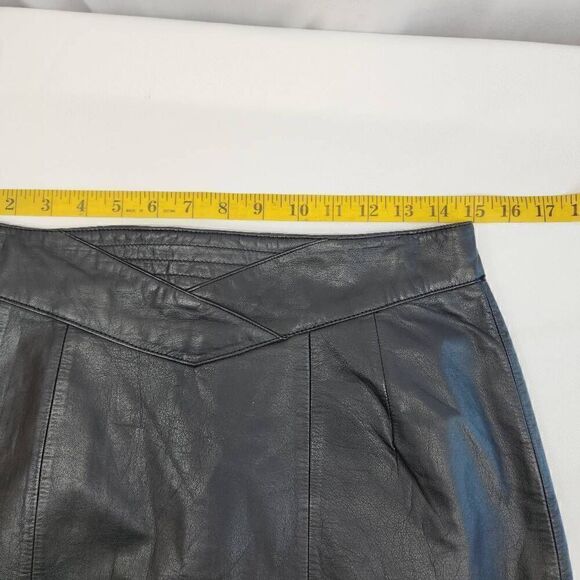 Jacqueline Ferrar Size 12 Vintage Black Leathet Pencil Skirt P10 - Picture 4 of 5